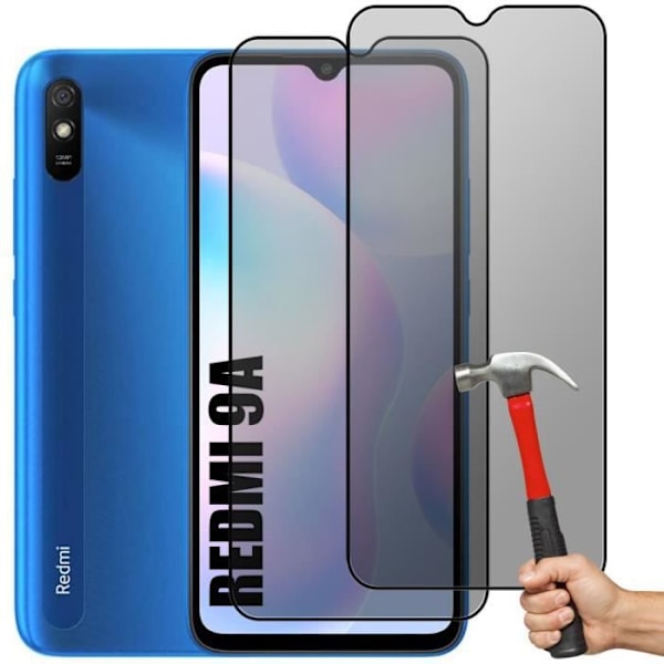 2 delar antispionhärdat glas för Xiaomi Redmi 9A - svart skyddsfilm Svart