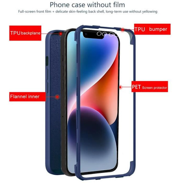 Cover til iPhone 14 Navy Blue Fuld beskyttelse 360 grader stødsikker silikone