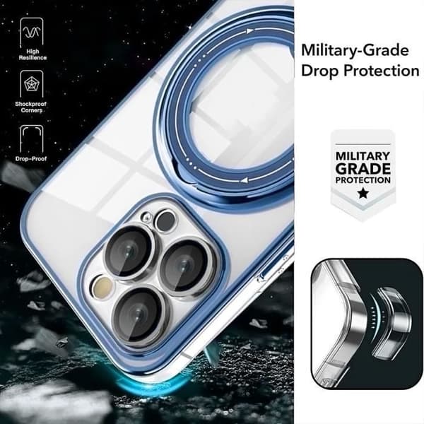 Skyddsskal - Silikon - för iPhone 16 Pro Max - Rotera magnetiskt stödhållare - Slim - Blå Blå