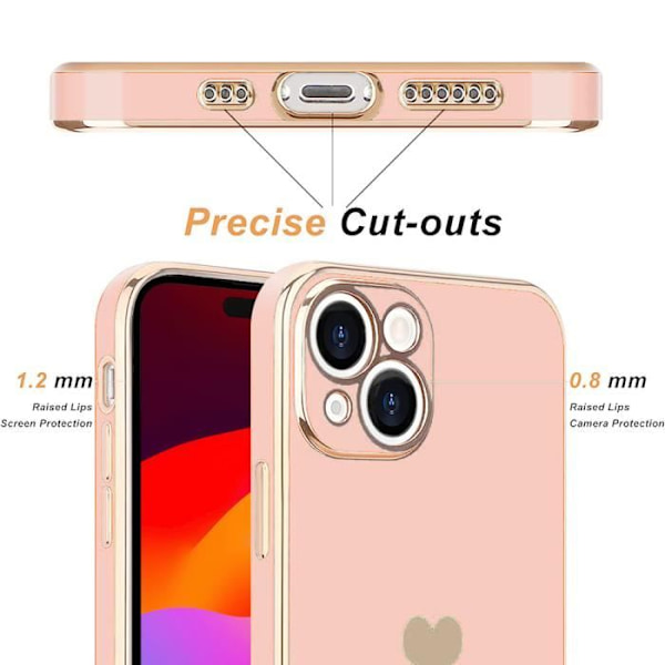 Ultra Slim Lätt Stötsäkert Heart Pattern Fodral till iPhone 15 - Rosa