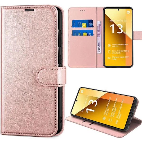 Coque för Xiaomi Redmi Note 13 5G - E.F.Connection - Stötabsorberande Skydd i Syntetiskt Läder - Rosa - Kortfodral Rosa