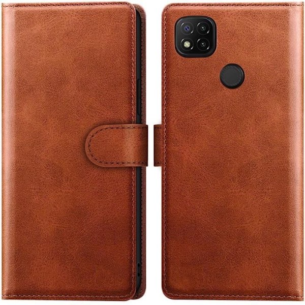 Skyddande skal - E.F.CONNECTION - för Redmi 9C/10A - Repellerande - Stötsäker - Syntetläder brun kastanj