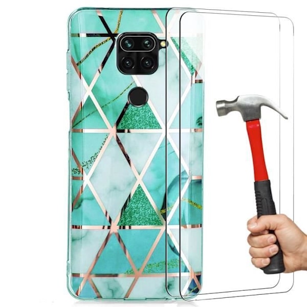 Skyddsfodral för Redmi Note 9S - E.F.CONNECTION - Mjuk - Färgglatt marmormönster - Rosa Grön