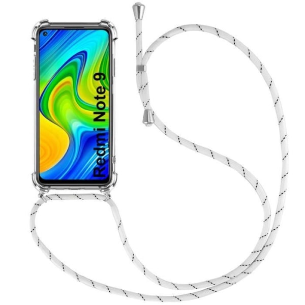 Fodral för Redmi Note 9 (6,53") Förstärkt hörn Anti-Scratch Mjuk Tunn Transparent + Justerbar axelrem Vit Transparent-Vit