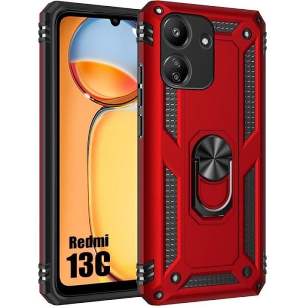 Fodral till Xiaomi Redmi 13C, Ultra-resistent hårt skydd med stöd - Röd