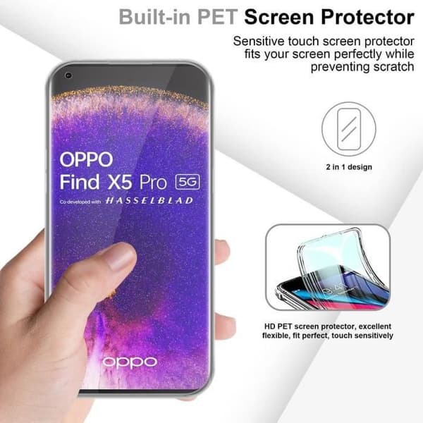 Coque - E.F.CONNECTION - för OPPO Find X5 Pro - Skydd 360° - Stötabsorberande - Rep-resistant - Transparent silikon Transparent