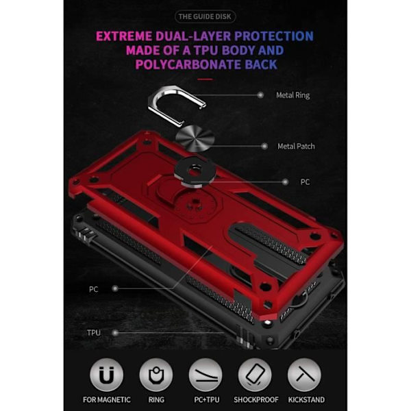 för XiaoMi RedMi Note 8 Pro Fodral, Pansarfodral TPU+PC Stötsäkert skydd Anti-skrapa skydd med 360 graders rotation Finger Ring Stand avN3756
