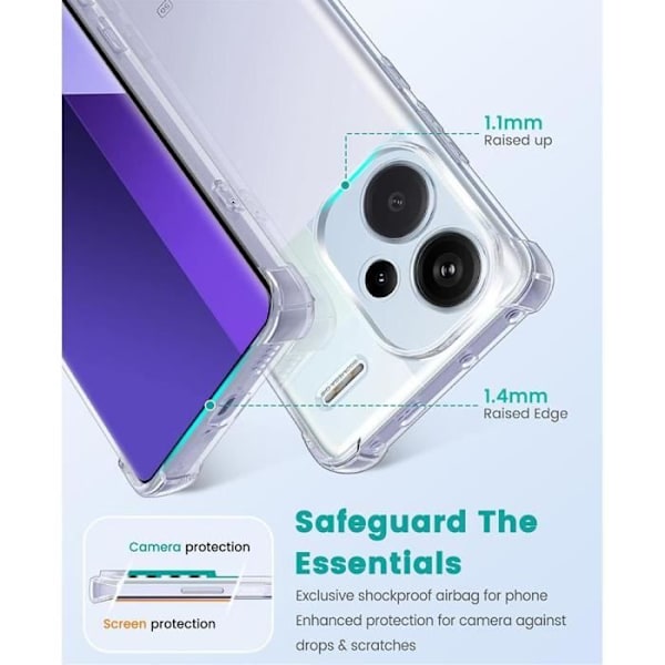 Silikonfodral till Xiaomi Redmi Note 13 Pro+ 5G - Note 13 Pro Plus 5G, förstärkta hörn Transparent Stötsäker