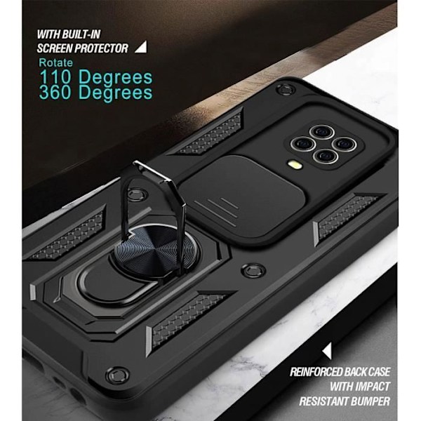 Skyddsfodral - E.F.CONNECTION - För Redmi Note 9 - Svart - Härdat glas - Stötsäker Svart