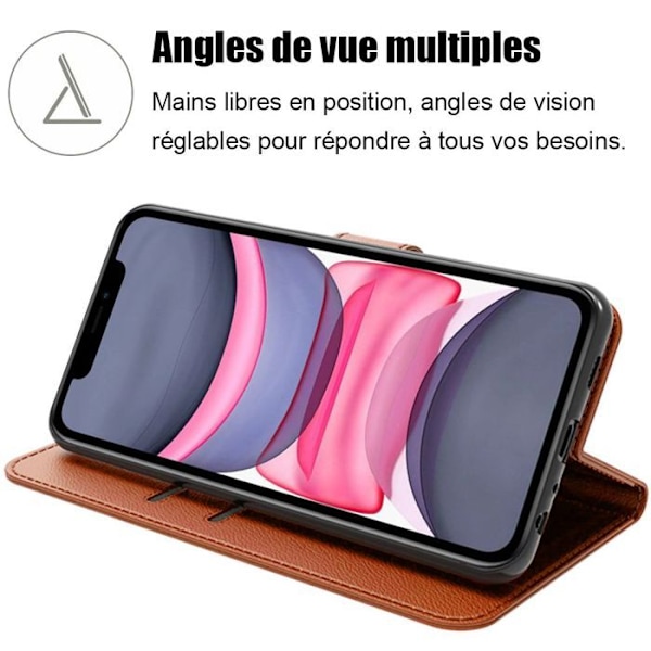Coque til iPhone 11, Flip Case i blødt syntetisk læder, stødabsorberende og ridsefast - Brun kastanj