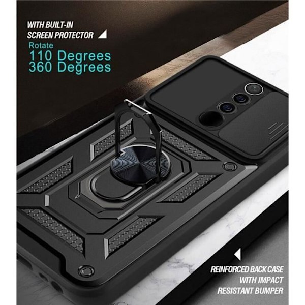 Beskyttelsesetui til Redmi Note 8 Pro - E.F.CONNECTION - Sort - Rigid - Mat - Etui med ringstøtte Svart