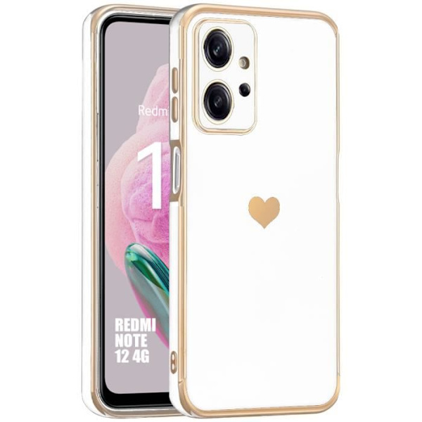 Fodral till Xiaomi Redmi Note 12 vitt silikonhjärtmönster Stötsäkert mjukt anti-skrapa