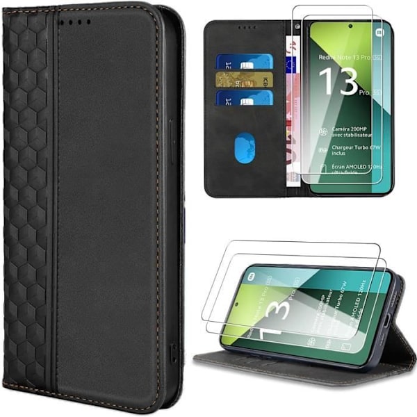 Skyddsfodral för Xiaomi Redmi Note 13 Pro 5G - Svart - PU-läder - TPU - Kortfack - Mosaikmönster Svart
