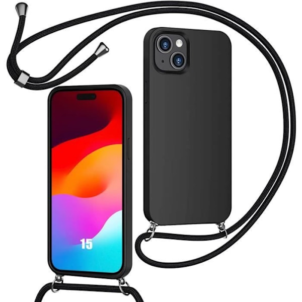 iPhone 15 skal - MÄRKE - Flexibel - Repellerande skydd - Transportrem - Svart Svart