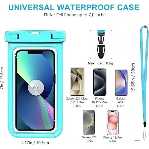 Vattentät Fodral för Samsung Galaxy A16 A15 A14 A26 A36 A56 A06 A05s A25 A35 A34 A55 A54 A53, IPX8 med Turkos Kant Turkos