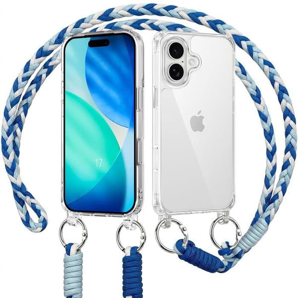 Skal för iPhone 17, Stöt- och Repbeständig Solid Bumper med Blå Rem Vit, Blå, Marinblå, Transparent