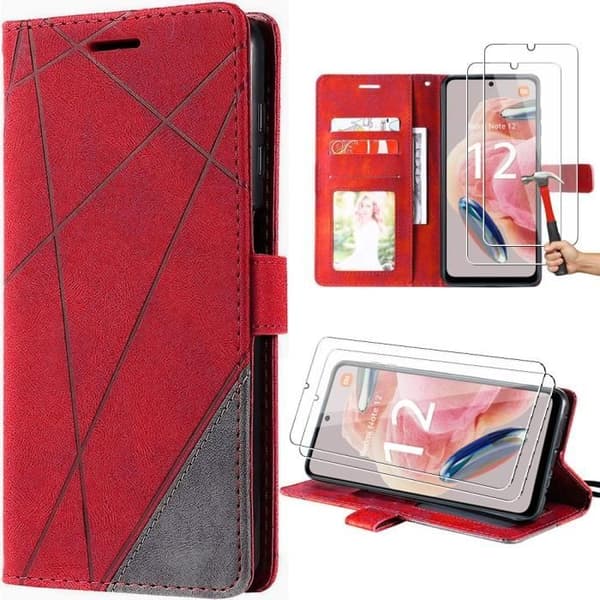 Skal - E.F.CONNECTION - för Xiaomi Redmi Note 12 4G - Stötsäker - PU-läder - Röd Röd