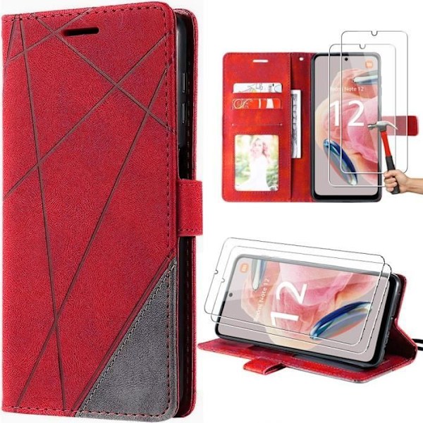 Skal för Xiaomi Redmi Note 12 4G - MÄRKE - Röd - Stötsäker - PU-läder - Vintage Röd