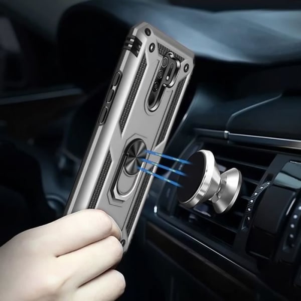 Coque för Redmi 9 - Silver - Inkluderar härdat glas - Ringstöd - Förstärkt kant Silver