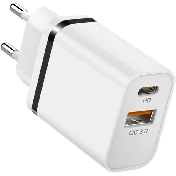 Laddare Sektor - E.F.CONNECTION - 2 Portar USB-C + USB-A - PD + QC 3.0 - Vit Vit