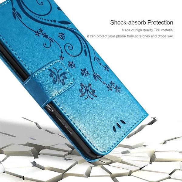 Coque och 2 Fuktiga Glas för Xiaomi Redmi Note 14 Pro 5G (inte för 4G) Skydd i Syntetisk Läder Blå Fjärilsdesign Blå