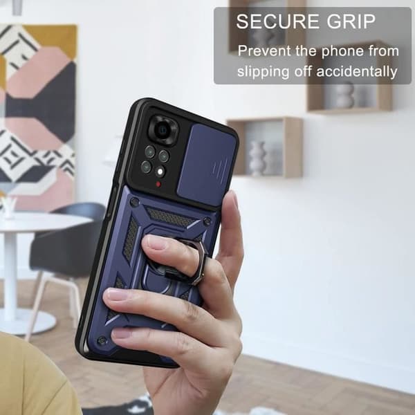 Coque och Härdat Glas - E.F.CONNECTION - För Xiaomi Redmi Note 11S - Mörkblå - Repbeständig - Arméstil marinblå