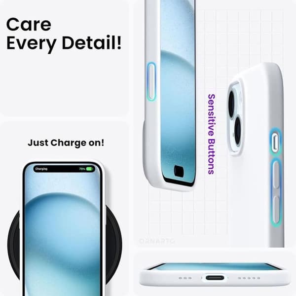 Coque - E.F.CONNECTION - för iPhone 15 Plus - Ultra Slim - Flytande Silikon - Halkfri Vit