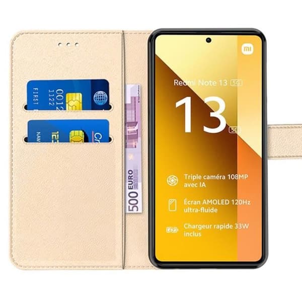Coque - E.F.CONNECTION - För Xiaomi Redmi Note 13 5G - Stötsäker Läderlook - Guld - Plånbok och Stöd gyllene