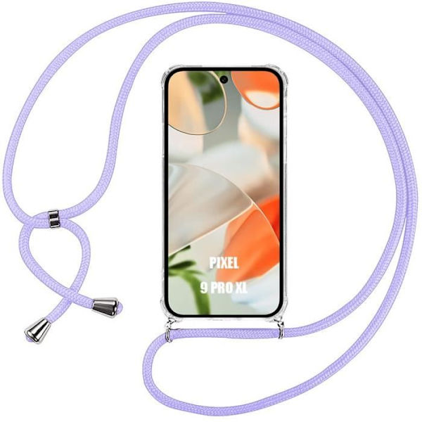Fodral för Google Pixel 9 Pro XL - Mjuka anti-skrapa förstärkta hörn + lila axelrem