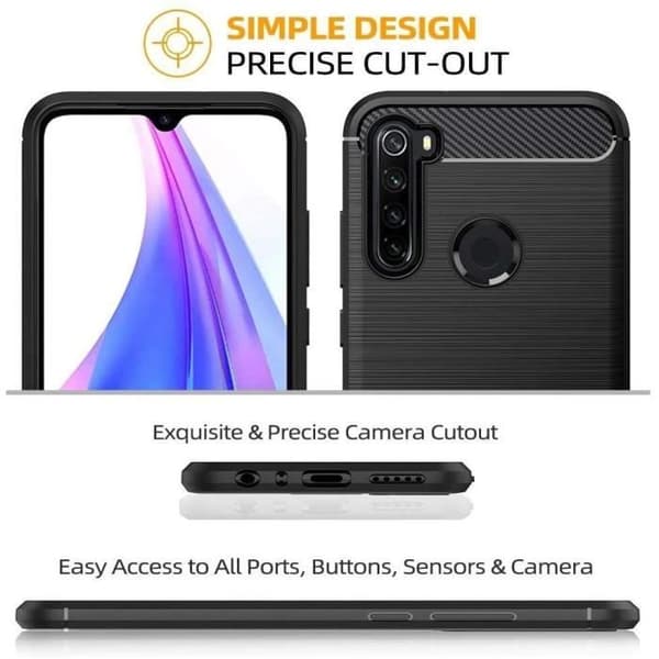 Skyddsskal - E.F.CONNECTION - Redmi Note 8T - Svart Silikon - Stötsäker - Design Stålsträckor Svart