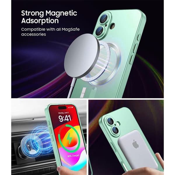 Skyddsfodral - E.F.Connection - för iPhone 17 Pro Max - Grön Magnetisk Cirkel - 2 Härdat Glas Grön