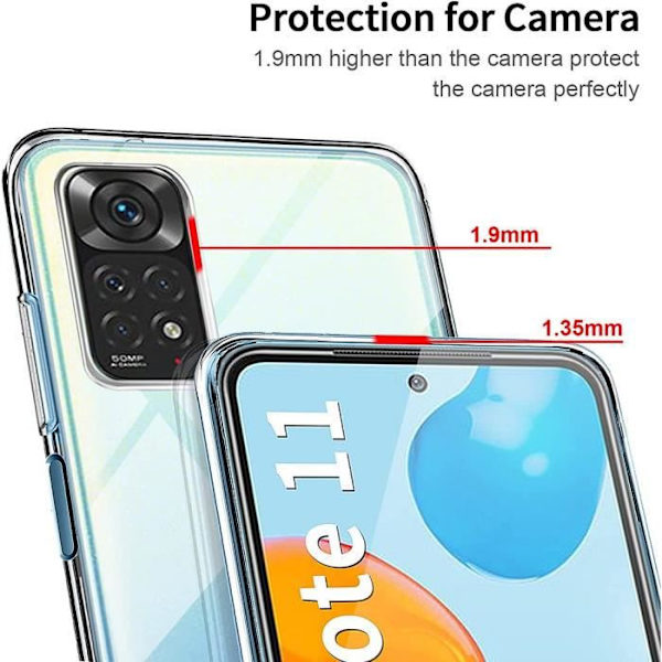 Fodral för Redmi Note 11-Note 11S + 2 härdade glasögon, mjukt silikon stötsäkert skyddsfodral