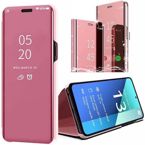 Fodral för Xiaomi Redmi Note 13 4G (inte för 5G), Flip Cover Mirror Effect, Helkroppsskydd Stötsäker med stativfunktion