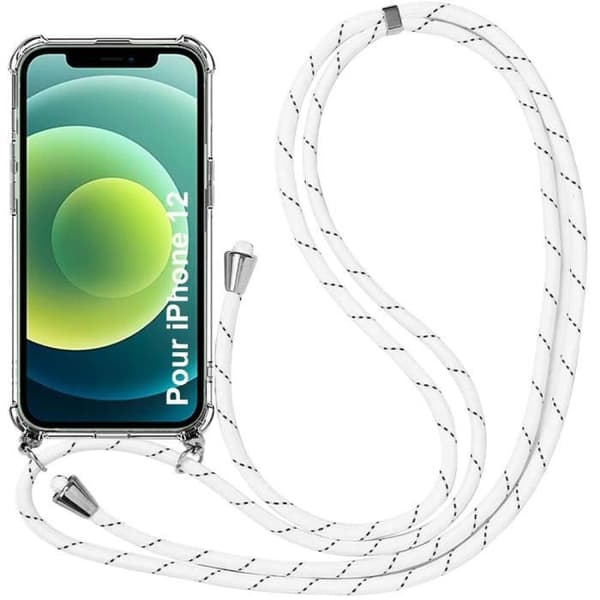 Mobilskal - E.F.CONNECTION - för iPhone 12 - Mjuk TPU - Stötsäker - Universell vit snodd Transparent-Vit