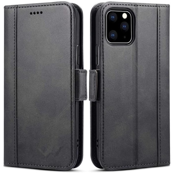 Coque Etui Rabat - Premium - iPhone 11 Pro - Tempereret Glas - Beskyttelse 360° - Sort Svart