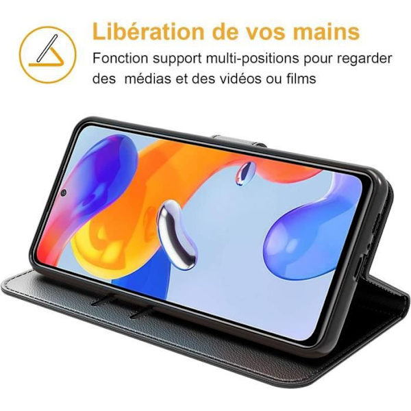 Skyddsfodral för Redmi Note 11 Pro - E.F.CONNECTION - Läderplånbokseffekt - Svart Svart