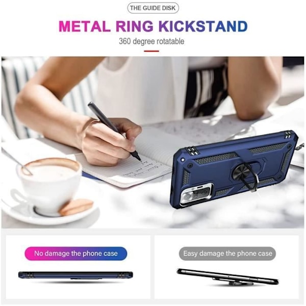 Fodral för Redmi Note 10Pro 4G (6,67") härdat glas ingår Metallstödring Silikonkant Förstärkt skydd Blå Blå