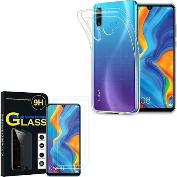 Skydd för Huawei P30 Lite - GENOMSKINLIG - UltraSlim - 2 Tempererade Glasfilmer - Silikongel TRANSPARENT