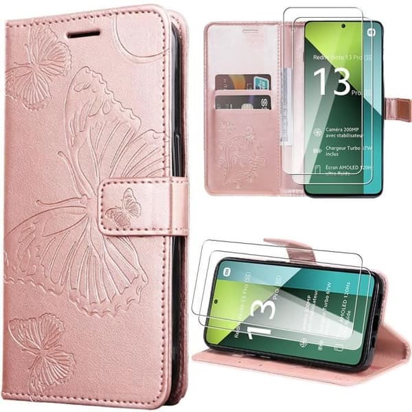 Fodral - för Xiaomi Redmi Note 13 Pro 5G - PU-läder - Kortfack - Stöd för handsfree Ros
