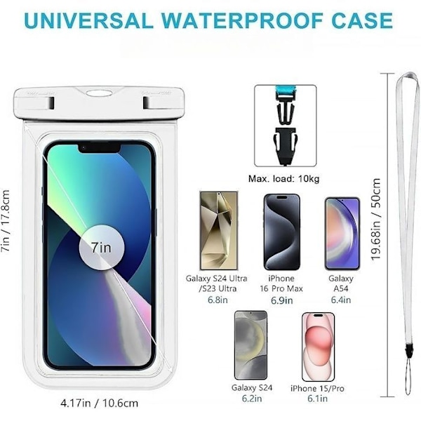 Vattentålig hölje för Samsung Galaxy A16 A26 A36 A56 A06 A05s A15 A14 A13 A25 A35 A34 A55 A54, Skydd IPX8 - Vit Vit