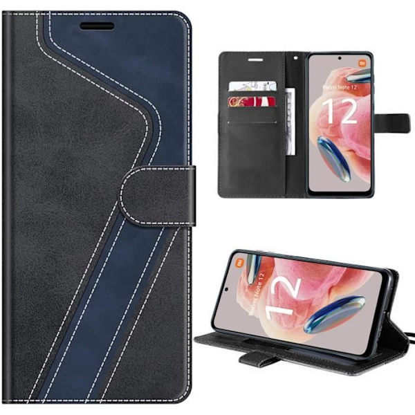 Coque för Xiaomi Redmi Note 12 4G - E.F.Connection - Fällbar Hårdväska i PU-läder - Korthållare - Stativ - Svart Svart, Marinblå