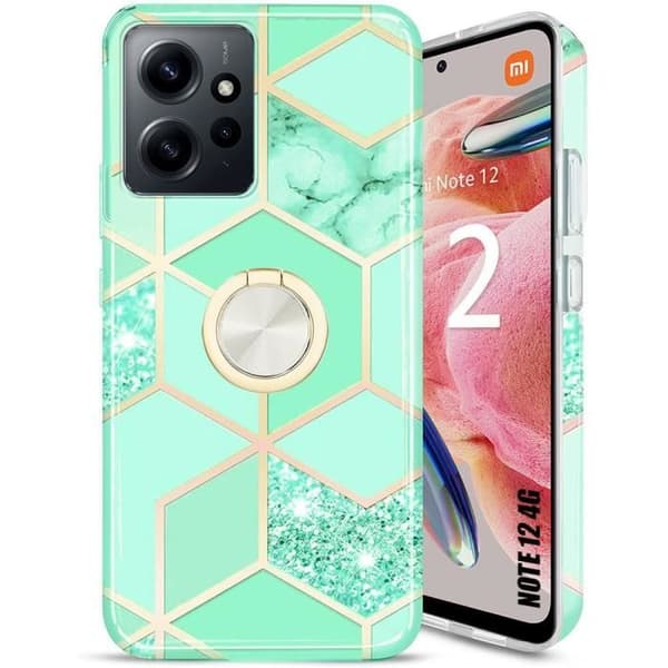 Coque - E.F.CONNECTION - För Xiaomi Redmi Note 12 - Semihård silikon - Rotationsring 360° - Turkos Turkos