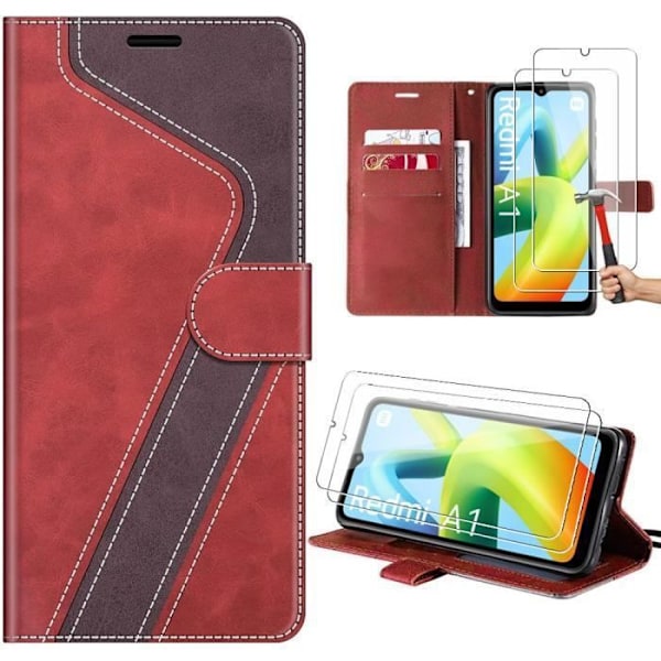 Coque - E.F.Connection - för Xiaomi Redmi A1-A2 - Bicolore Röd och Brun - PU-läder Rödbrun