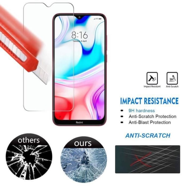 Skärmskydd - Xiaomi - Redmi 8A - Härdat glas som inte går sönder - Repbeständig - Lätt att installera