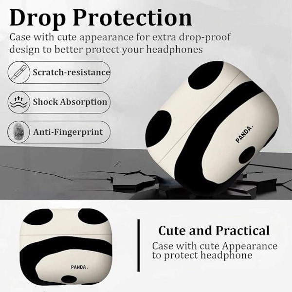 Cover til AirPods 3 2021, Blødt Silikonebeskyttelse Stødabsorberende Kradsesikker med Håndledsrem - Hvid og Sort Panda Mønster vit svart