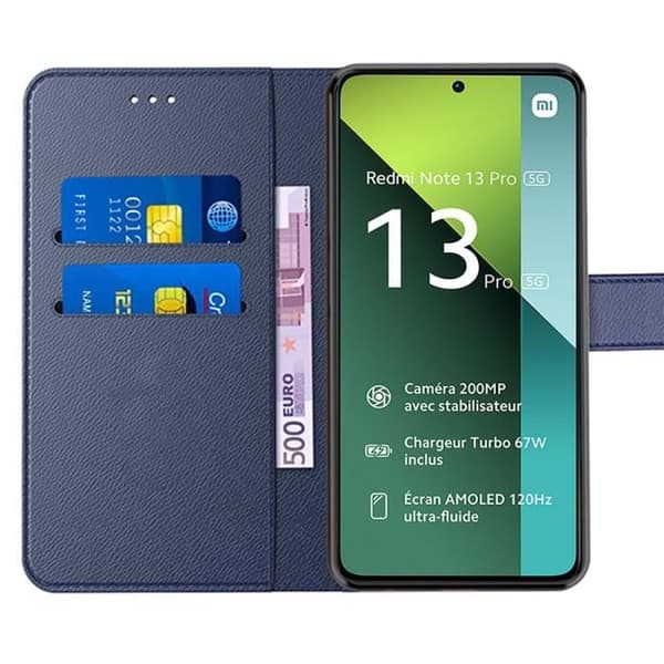 Coque - E.F.CONNECTION - För Xiaomi Redmi Note 13 Pro 5G - Stötsäker - PU-läder - Stöd och kortficka marinblå