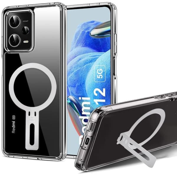 Coque - E.F.CONNECTION - För Xiaomi Redmi Note 12 5G - Transparent Silikon - Stötsäker - Magnetiskt Stöd Transparent