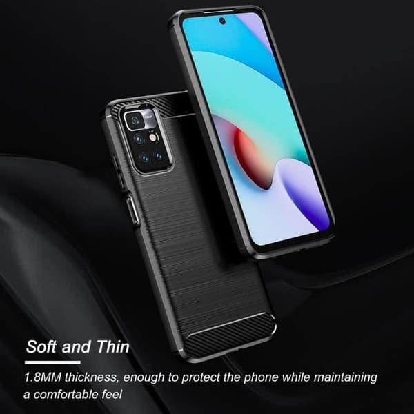Skyddsskal - E.F.CONNECTION - för Redmi Note 10S - Svart silikon - Stötresistent - Design i stålsträck. Svart