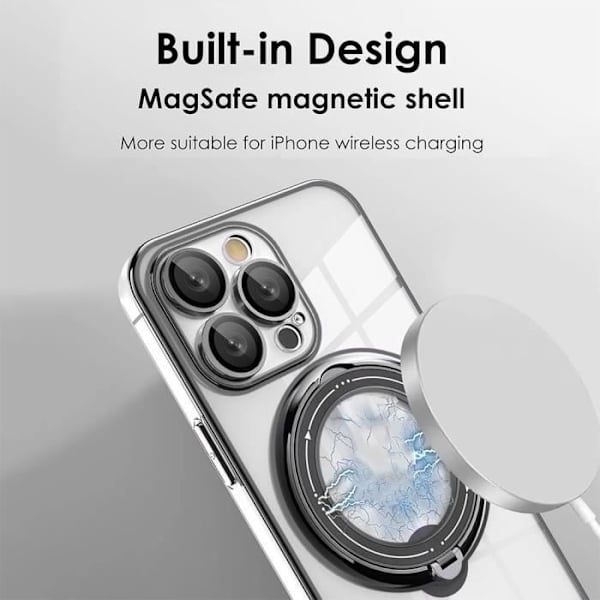 Etui + 2 hærdede briller til iPhone 16 Pro Max - Beskyttelse med roterende magnetisk ring og sort kant
