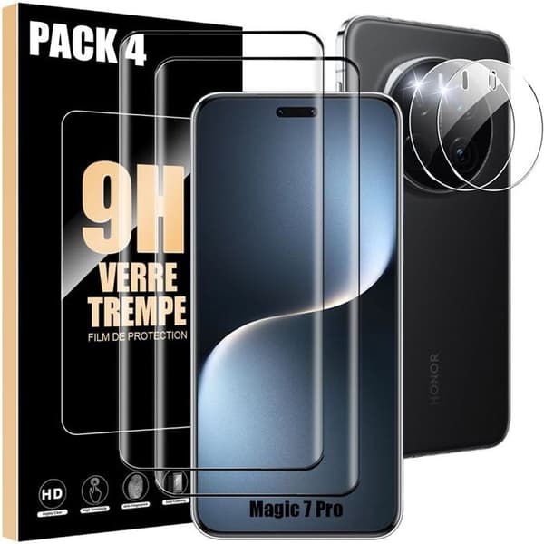 2 Helglas och 2 Bakobjektiv för Honor Magic 7 Pro, Hård Skydd Transparent